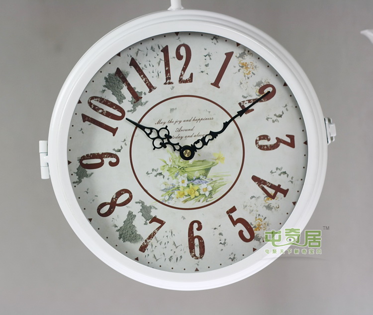 
                                        TQJ/台湾太阳机芯/铁艺田园双面挂钟/玻璃钟面/2658 白色                