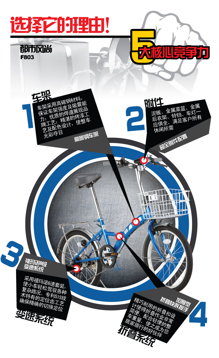 力霸皇折叠车 lbh轻便 禧玛诺变速 铝合金车圈折叠自行车f803 桔黄 20