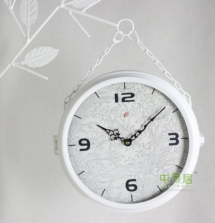 TQJ/台湾太阳机芯/铁艺田园双面挂钟/玻璃钟面/2532 白色