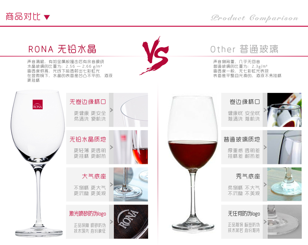 
                                        进口 RONA 洛娜无铅水晶玻璃高脚杯啤酒杯饮料杯620ml（2只装）                