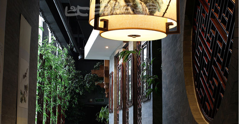 比月中式餐厅茶楼复古手绘吊灯古典装饰手工木艺羊皮原创书房灯具2365