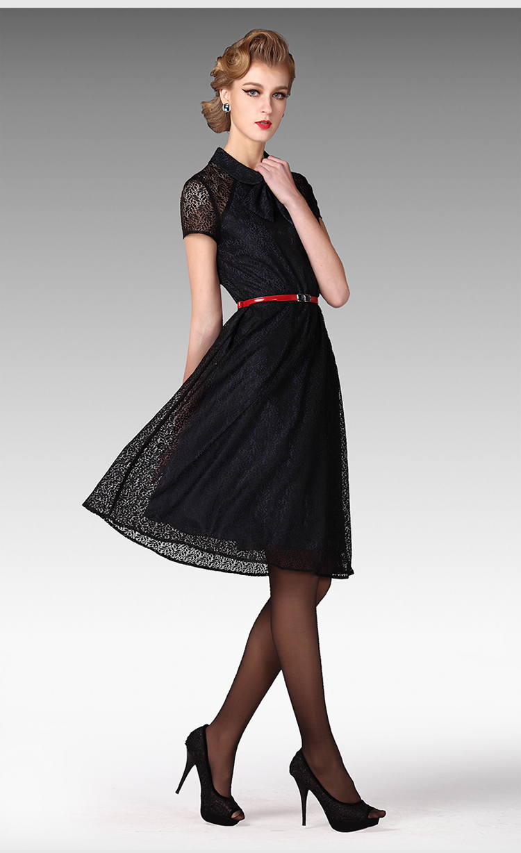 宁莎2014春装新装裙子 夏季连衣裙 蕾丝镂空蝴蝶结连衣裙 夏c1014