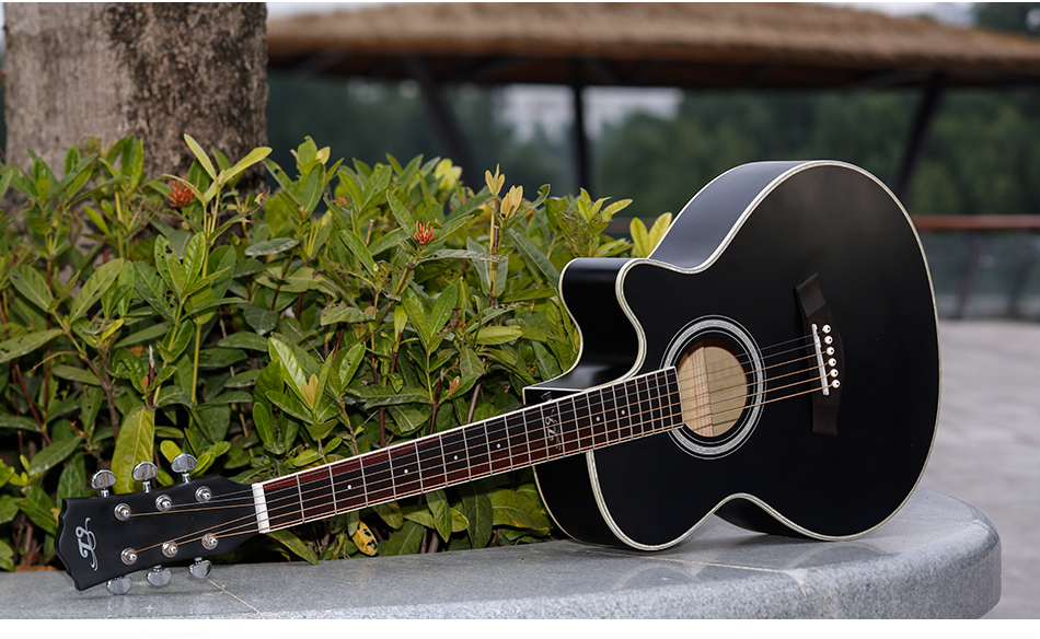 ellen正品吉他包邮 民谣木吉他40寸黑色 木色哑光初学缺角吉它乐器