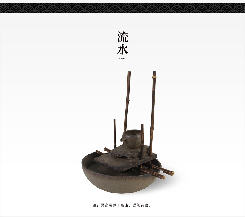 
                                        万仟堂（Edenus） 陶瓷流水喷泉摆件 招财客厅桌面装饰品风水摆件加湿雾化器 高山流水                
