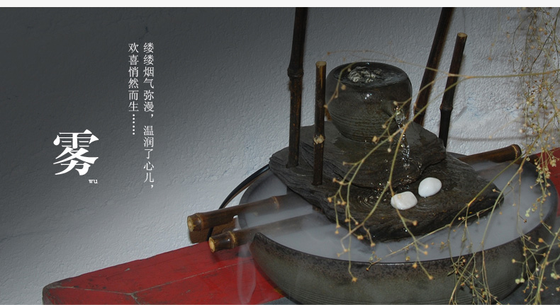 
                                        万仟堂（Edenus） 陶瓷流水喷泉摆件 招财客厅桌面装饰品风水摆件加湿雾化器 高山流水                