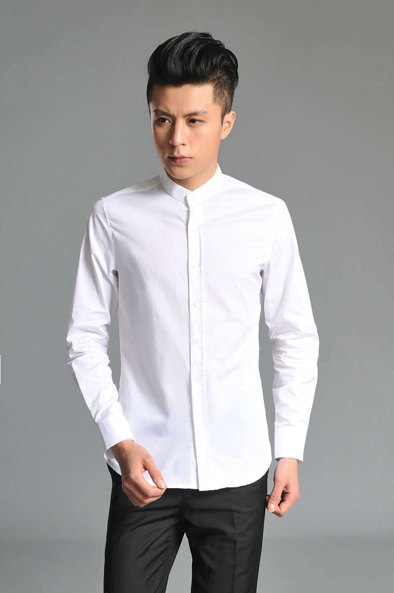 yhv男装长袖衬衫 男士商务休闲时尚立领白色长袖衬衫 黑色款 xxxl
