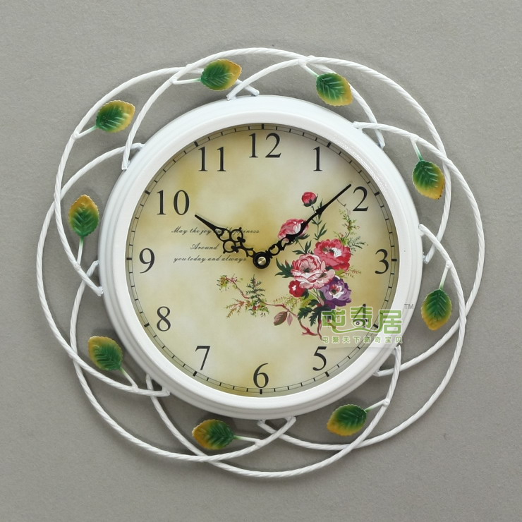 
                                        中号TQJ田园挂钟/铁艺挂钟/复古风格挂钟/扫秒静音机芯/T725 白色                