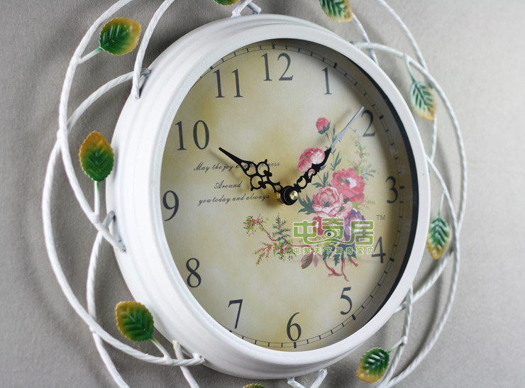 
                                        中号TQJ田园挂钟/铁艺挂钟/复古风格挂钟/扫秒静音机芯/T725 白色                
