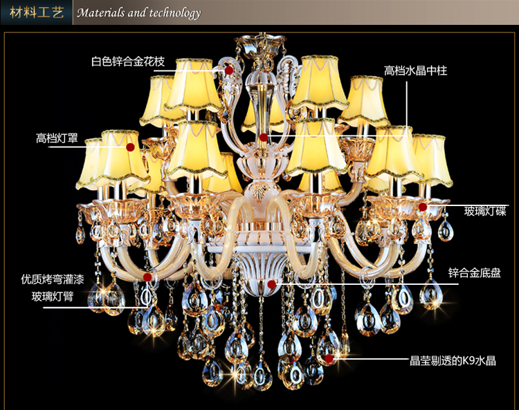 奥薇 欧式水晶吊灯客厅卧室餐厅灯饰灯具1058p 10+5头k9水晶