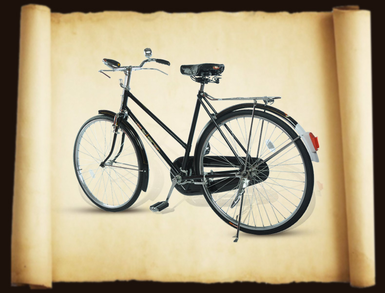 凤凰自行车 女式复古老式自行车 26寸黑色传统经典老车 经典杆闸车