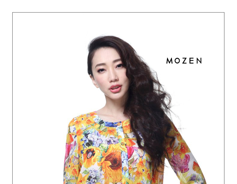 木真了女装2016夏装新品七分袖雪纺衫休闲宽松黄印花女上衣42723 13浅黄色 M