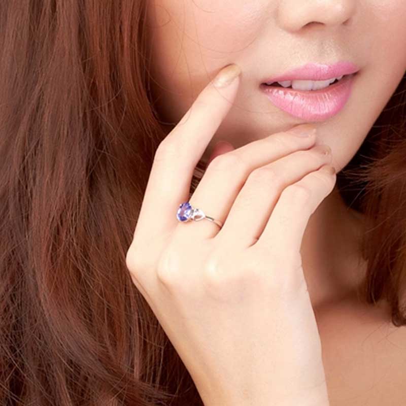 Lescreation莉萨珠宝 坦桑石钻石戒指 白18K金钻石坦桑石女戒 彩色宝石钻戒指 1.3克拉坦桑石白色18K金戒指4A级