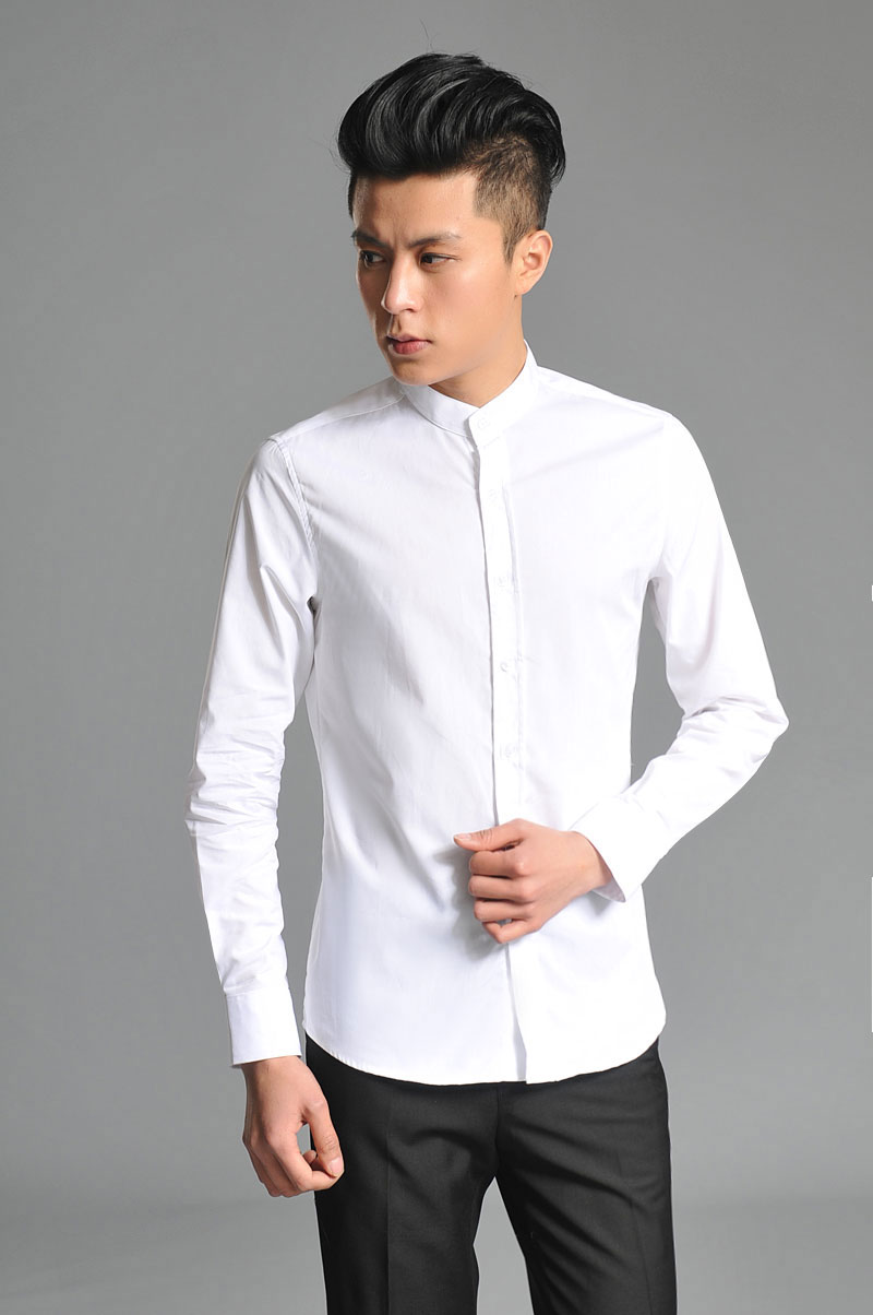 yhv男装长袖衬衫 男士商务休闲时尚立领白色长袖衬衫 黑色款 xxxl