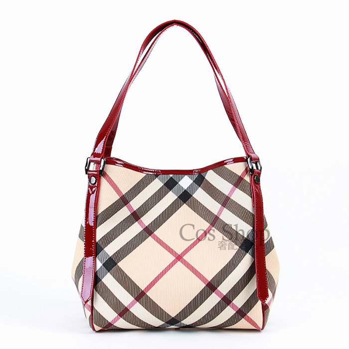 burberry巴宝莉 经典格子手提女包 37865441/38010061 红色