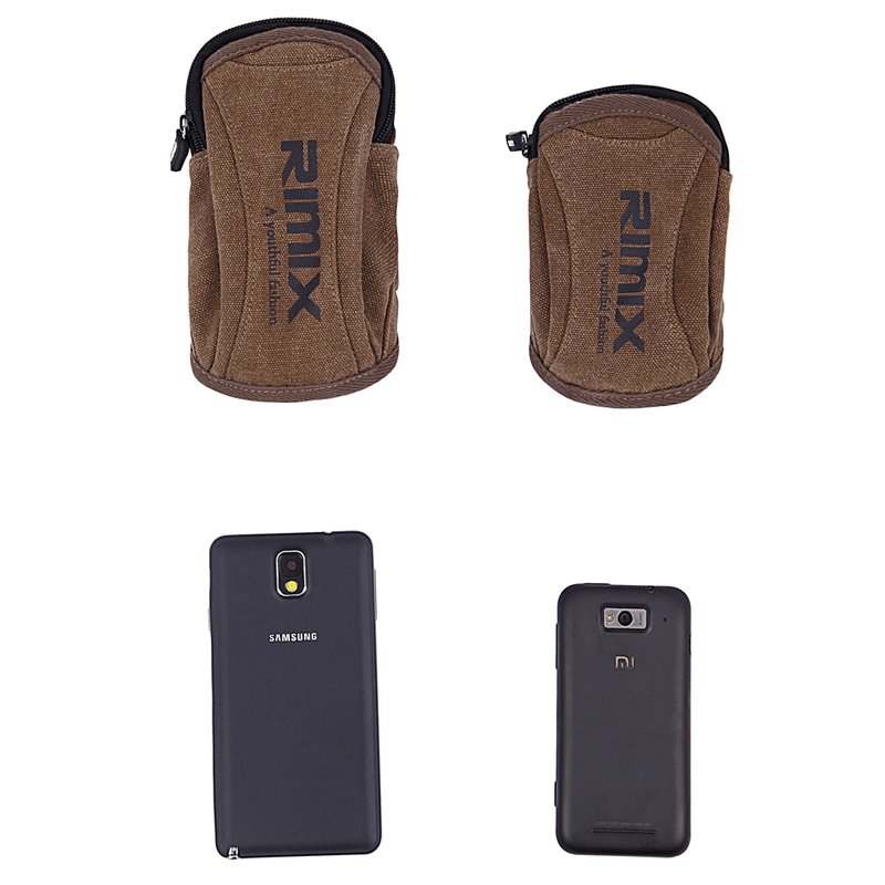 RIMIX waist bag, wrist bag, arm bag, mobile phone bag, waist bag, hanging bag, men's and women's sports bag, canvas mobile phone arm bag, military green, small size - suitable for mobile phones within 4.3 inches