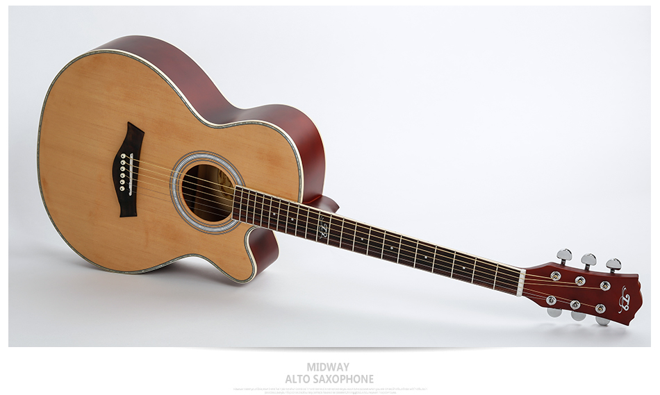 ellen正品吉他包邮 民谣木吉他40寸黑色 木色哑光初学缺角吉它乐器