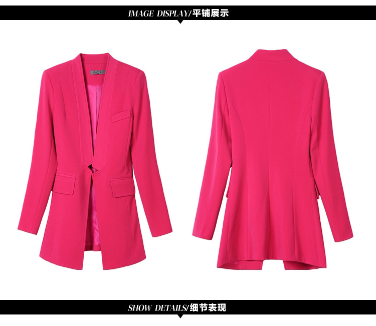 简洣2015新款中长款小西装女 韩版潮春秋女外套 修身女装小西服秋LD27 玫红色 S