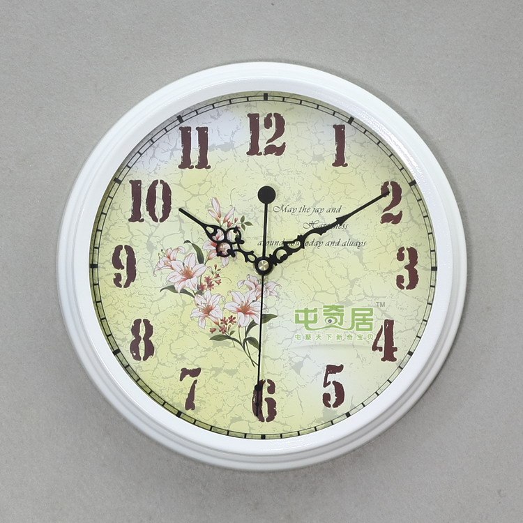 
                                        TQJ白色田园铁艺挂钟/扫秒静音机芯/铁制挂钟/8518 白色                