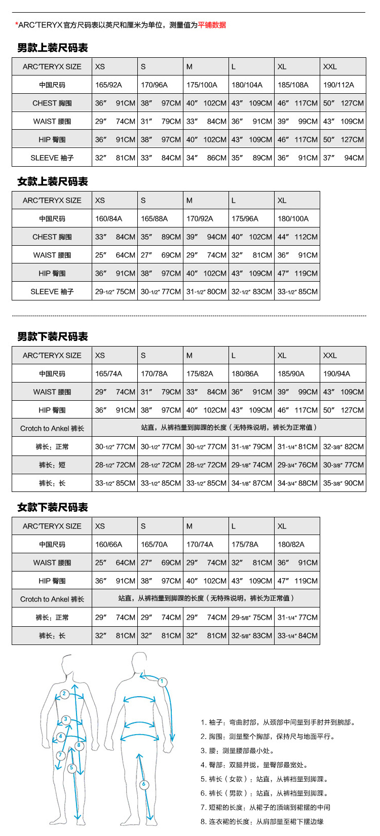 始祖鸟t恤尺码图片