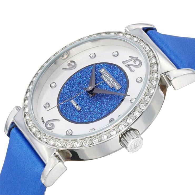 02 vogue audrey astra swiss quartz diamond blue leather strap