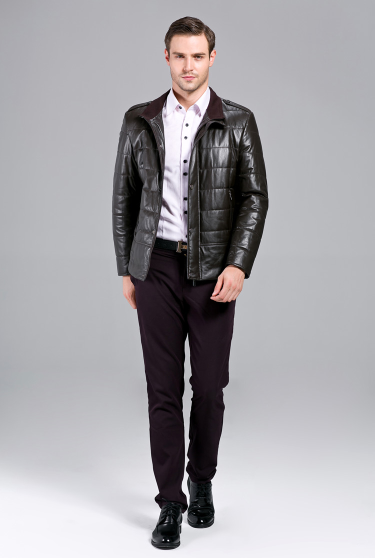 雷豹秋冬2013新款真皮男式加棉皮衣海宁真皮男时尚休闲修身绵羊皮衣