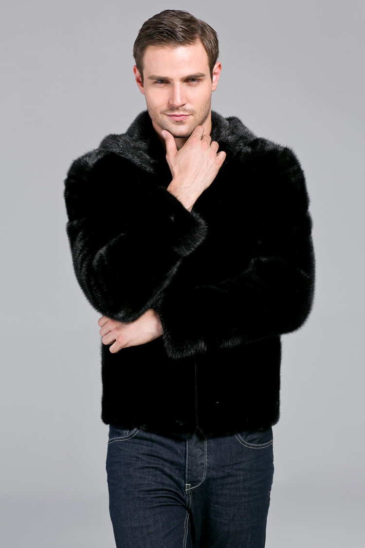 男士进口水貂皮草 貂皮大衣男 皮草外套 男装皮草外套91581 黑色 m