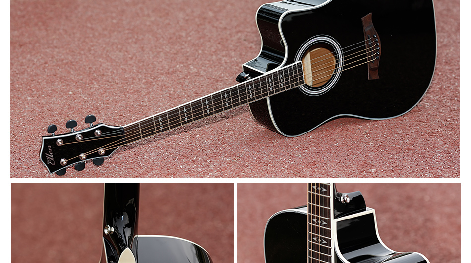 艾伦ellen正品41寸黑色亮光哑光民谣吉他木吉他高品质吉他初学吉他