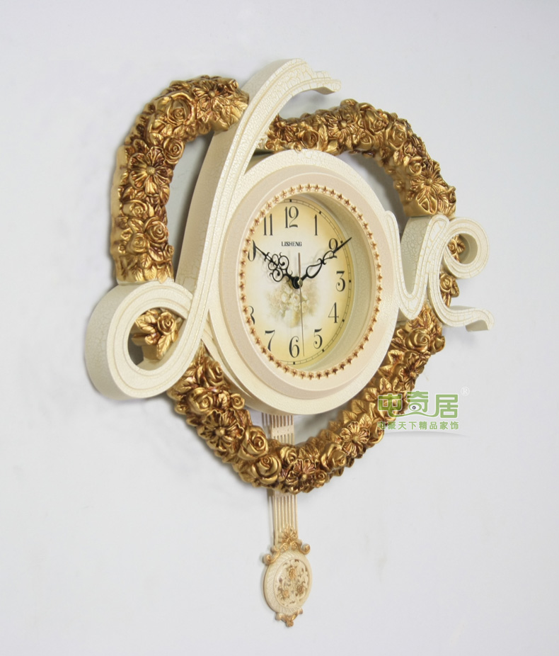 
                                        丽盛（LISHENG） 大号LOVE心形欧式静音客厅挂钟/挂表/卧室钟表/餐厅摆钟时钟 棕色                