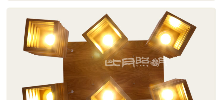 比月照明 东南亚餐厅创意个性水曲柳实木吧台阳台三头六头LED吊灯3185 三头