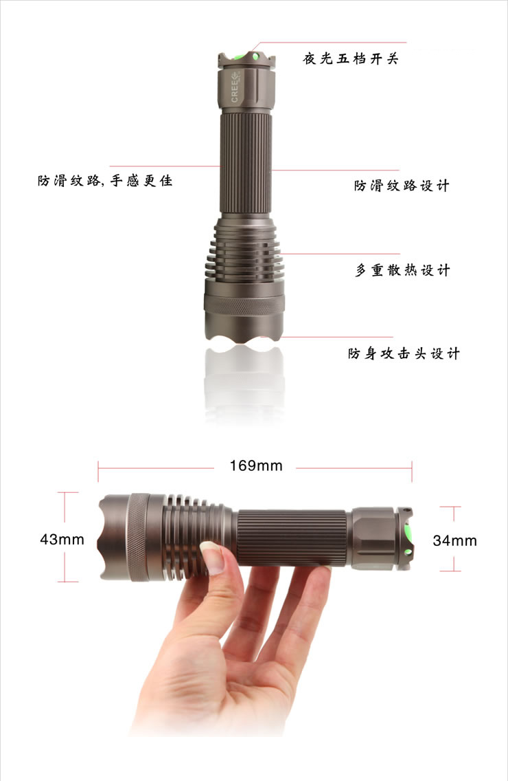 亚马逊应急灯照明LED强光手电筒充电远射防水家用消防手电A26