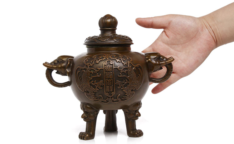 富贵三足鼎香炉摆件 富贵象头双耳香薰炉家居装饰礼品3165 富贵香炉