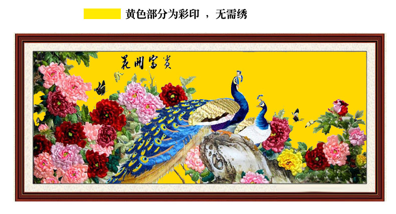 
                                                            悠趣 手工绣丝带绣套件 3D彩印大幅客厅挂画 花开富贵 孔雀牡丹图 大版200*90cm                