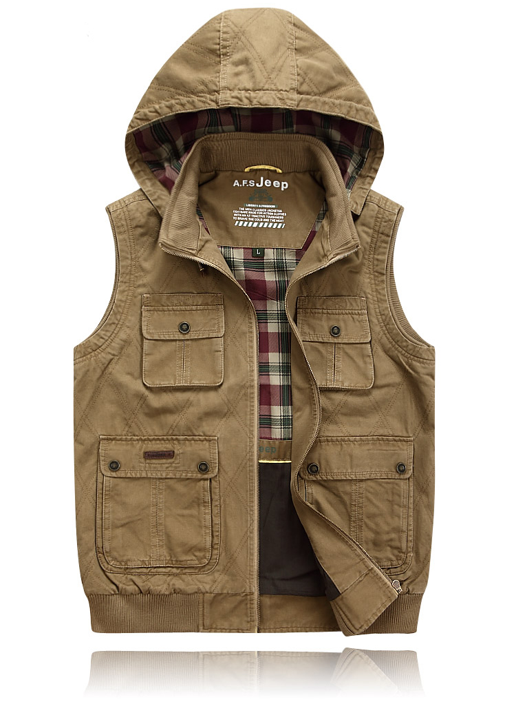 2013年秋冬款afs jeep马甲男士时尚休闲棉马甲背心 连帽 100%棉 专柜
