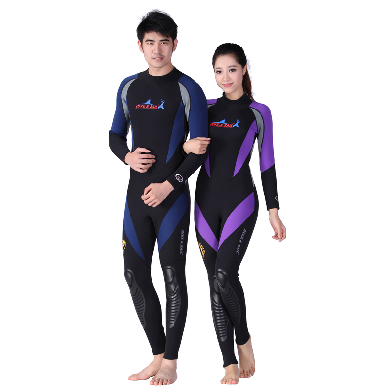 DIVE&SAIL Thickened Wetsuit, Snorkeling Full Body One-piece Wetsuit, Winter Swimming Warm One-piece Swimsuit, Jellyfish Suit Anti-scratch, 1.5 mm thick, Blue Men's XL