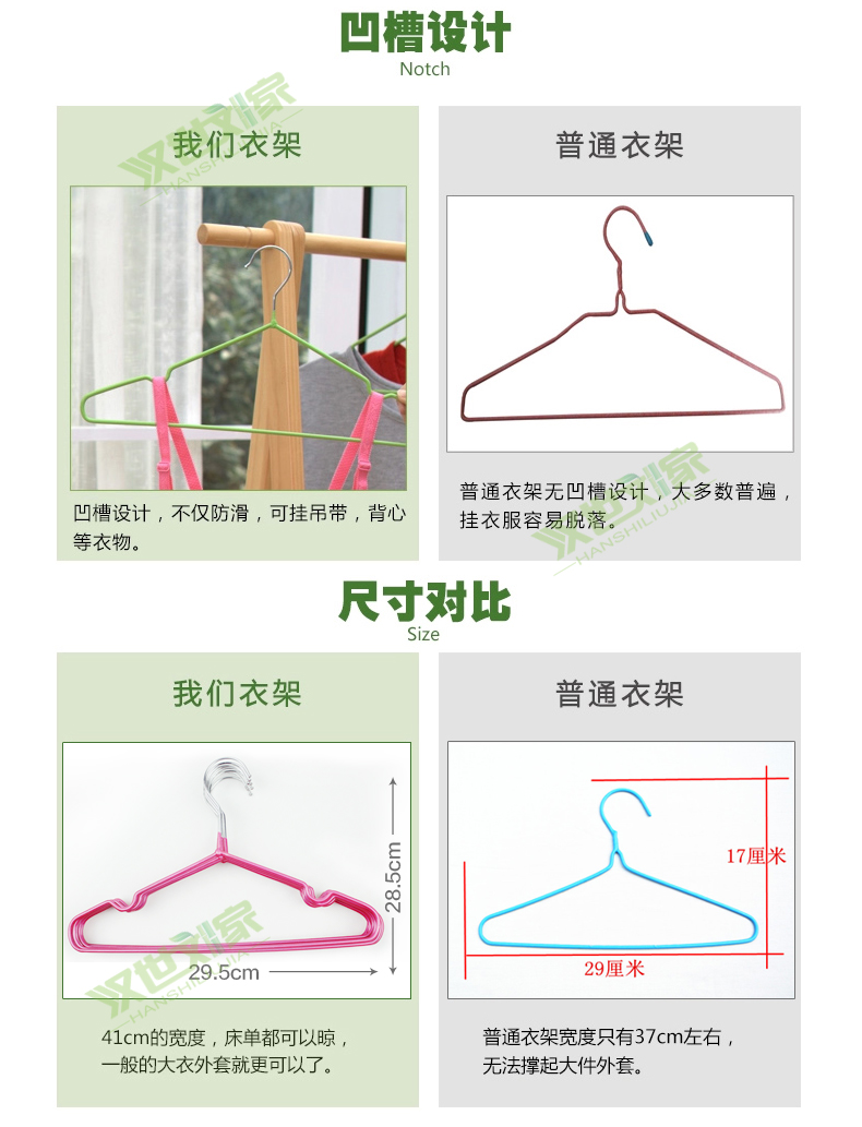 
                                        汉世刘家 凹槽晒晾衣架 不锈钢儿童衣架 婴儿小朋友专用 干湿两用防滑10支 儿童衣架 颜色随机                