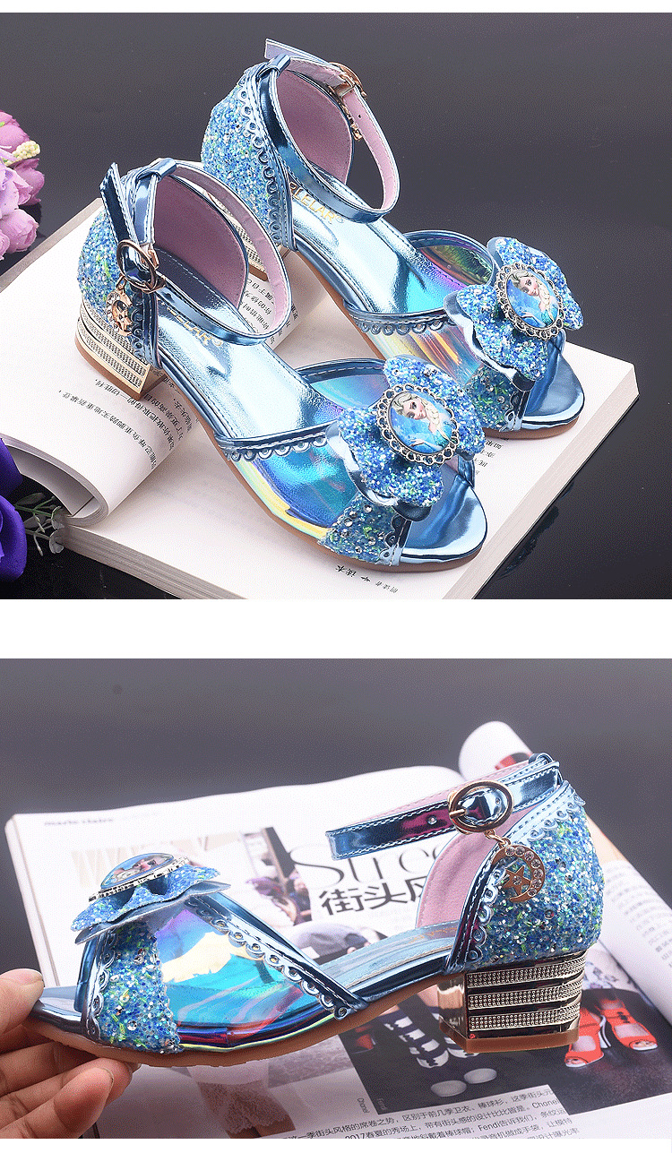 冰雪奇缘安娜公主鞋女童凉鞋夏季鱼嘴鞋儿童水晶鞋爱莎公主鞋舞蹈鞋