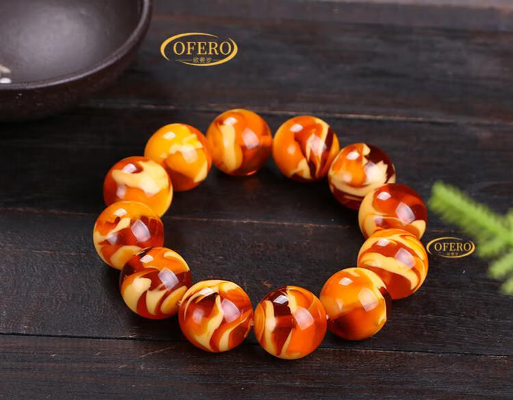 缅甸根珀琥珀手串百花蜜老蜜蜡手链净水20/22大气男女款 欧费罗 珠径