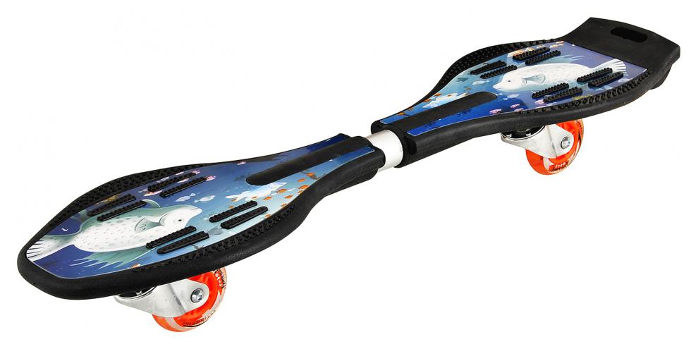 初灿儿童二轮活力板游龙火箭板成人滑板车滑板2轮闪光蛇形板 黑色白雪