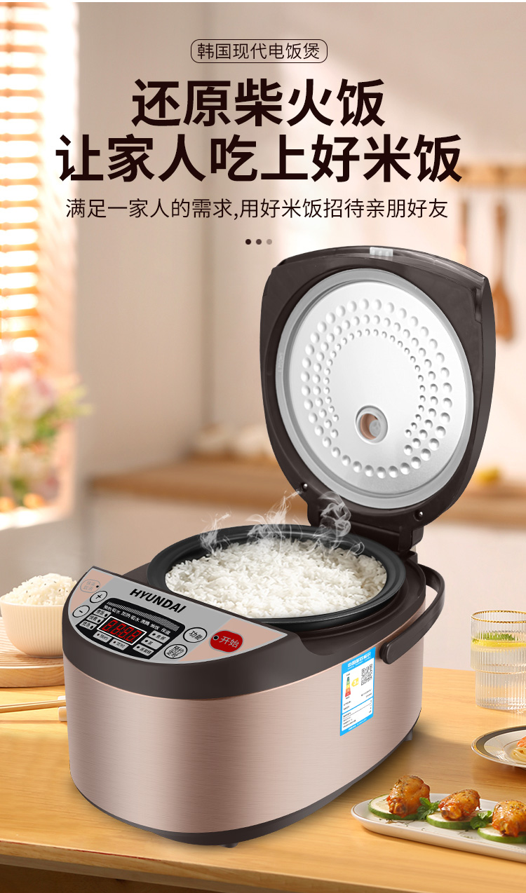 hyundai 韩国现代电饭煲3l智能家用电饭锅小型2-3人球釜内胆4升5升多