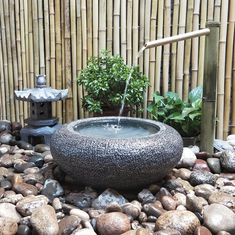 山水景观石砵水钵花园造景石盆民宿别墅石槽石盆户外滴水池 日式石钵