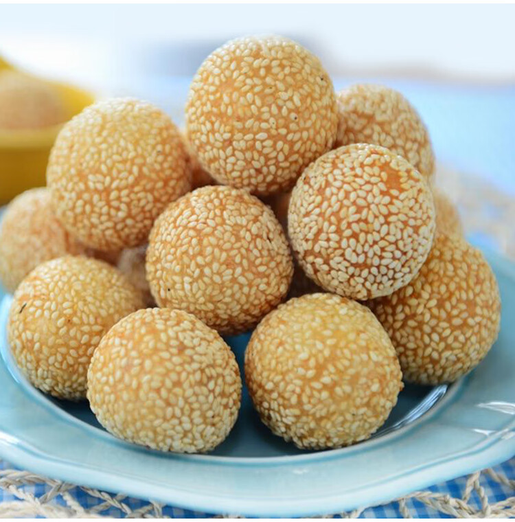金沙麻球流沙芝麻球糯米小麻团速冻食品油炸点心美食饭店食材10个