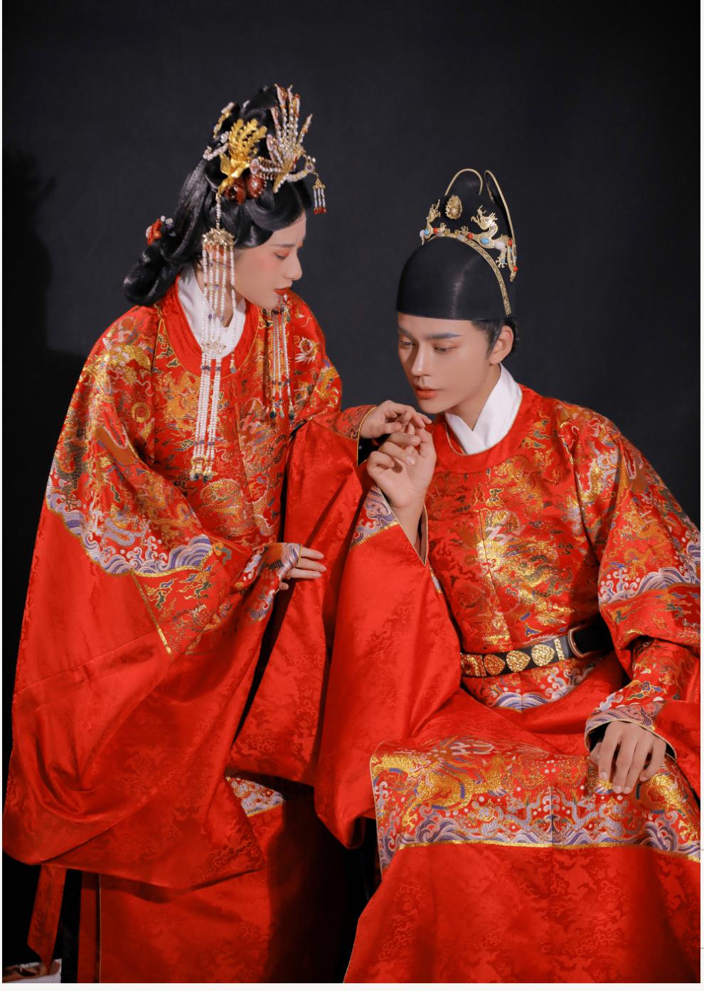 服明朝结婚婚宴皇后大衫霞帔缀吉服传统婚礼套圆领袍夫妻套装情侣汉服