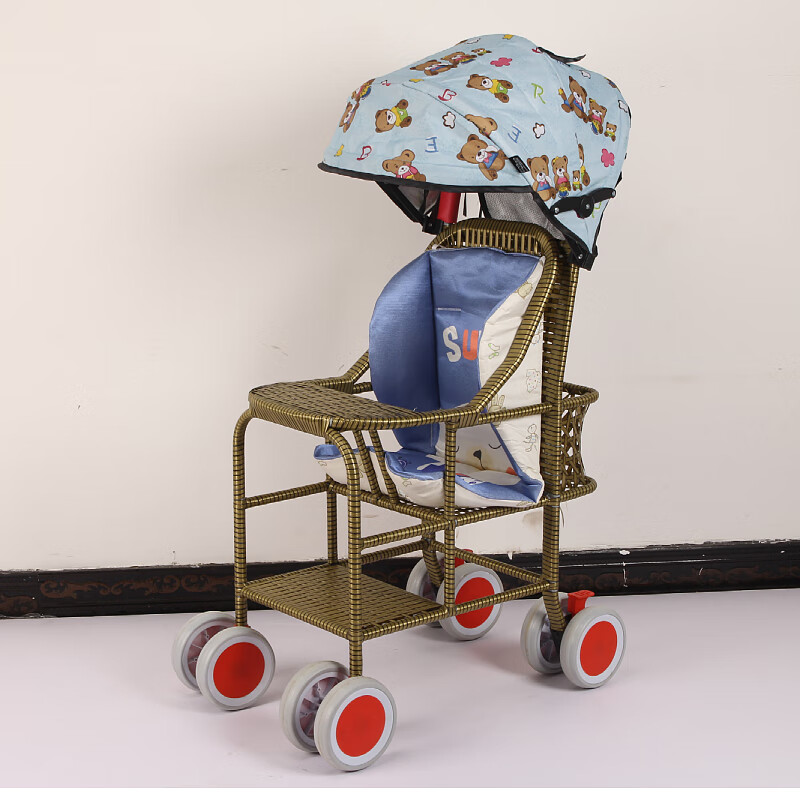 藤编婴儿推车加高护栏夏季竹藤婴儿推车轻便宝宝儿童藤椅藤编仿藤加高