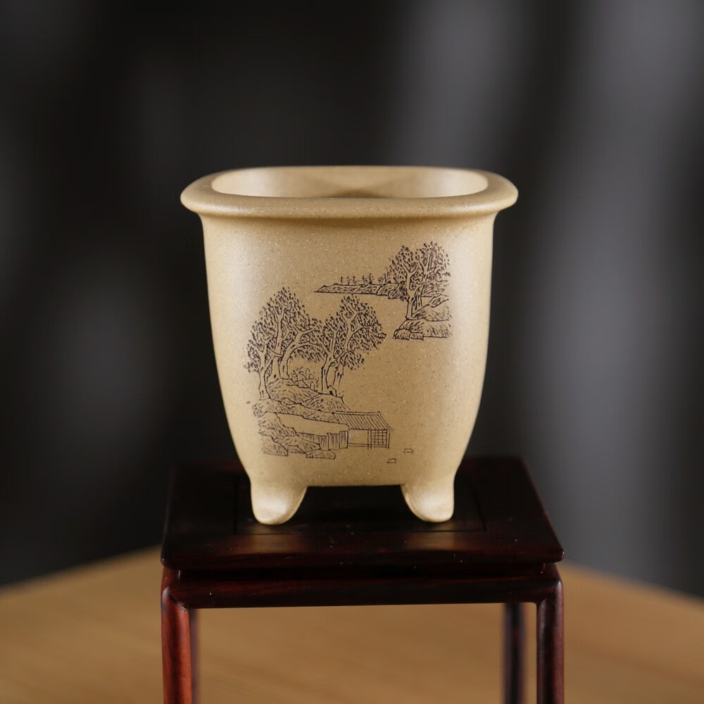 精工刻绘原矿降坡泥微型小号名家唯珍传统圆口精品紫砂盆景盆 款式