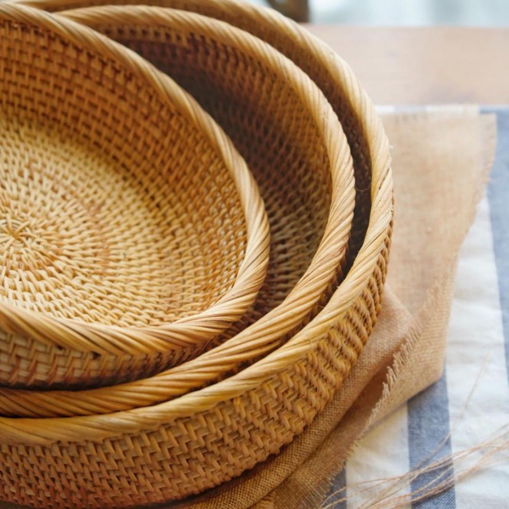 藤条筐越南藤编收纳筐编织水果篮手工家用客厅零食杂物糖果篮桌面馒头