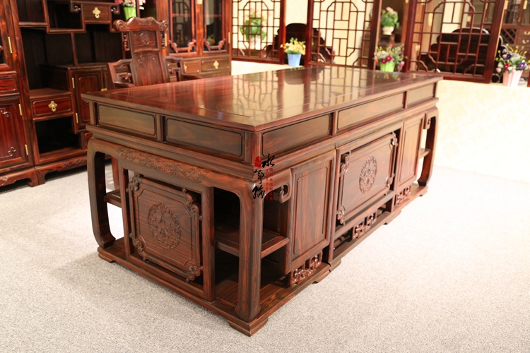 印尼黑酸枝(学名:阔叶黄檀)新款书桌书桌书柜组合老板桌新中式办公桌