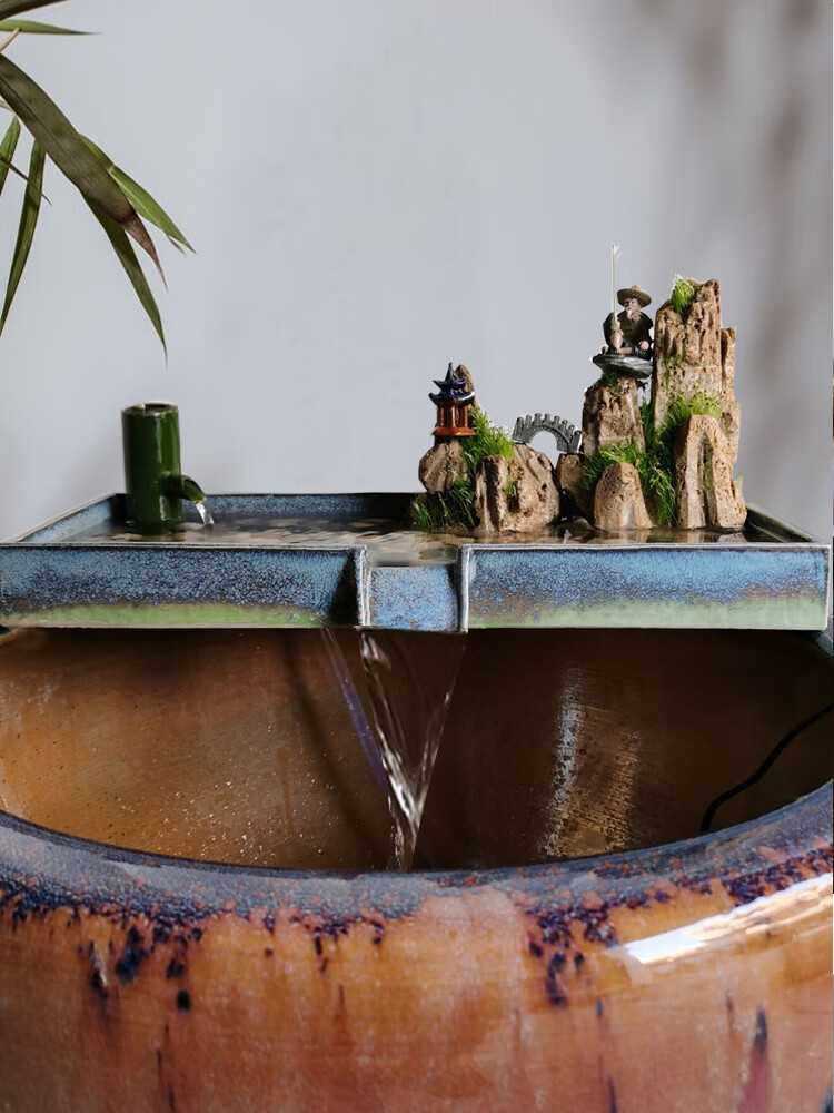 陶瓷鱼缸流水摆件循环过滤养鱼配件大型石磨假山喷泉庭院水景造景 3个