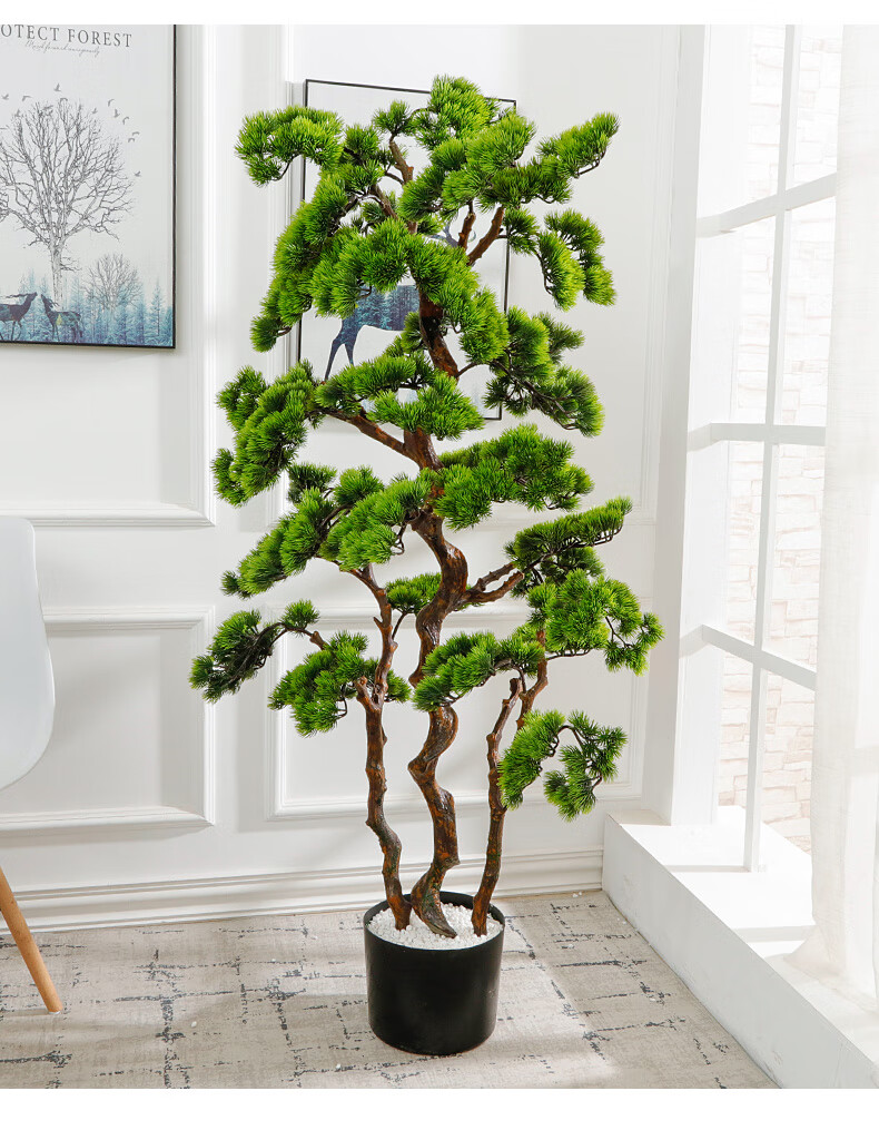 花姬大型中式仿真迎客松盆景摆件客厅落地假绿植装饰摆设室内植物景观