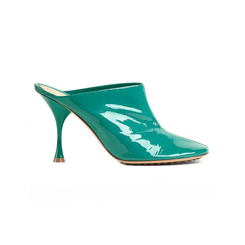 bottegaveneta宝缇嘉女鞋高跟鞋漆皮羊皮穆勒鞋跟高9厘米优雅潮流青