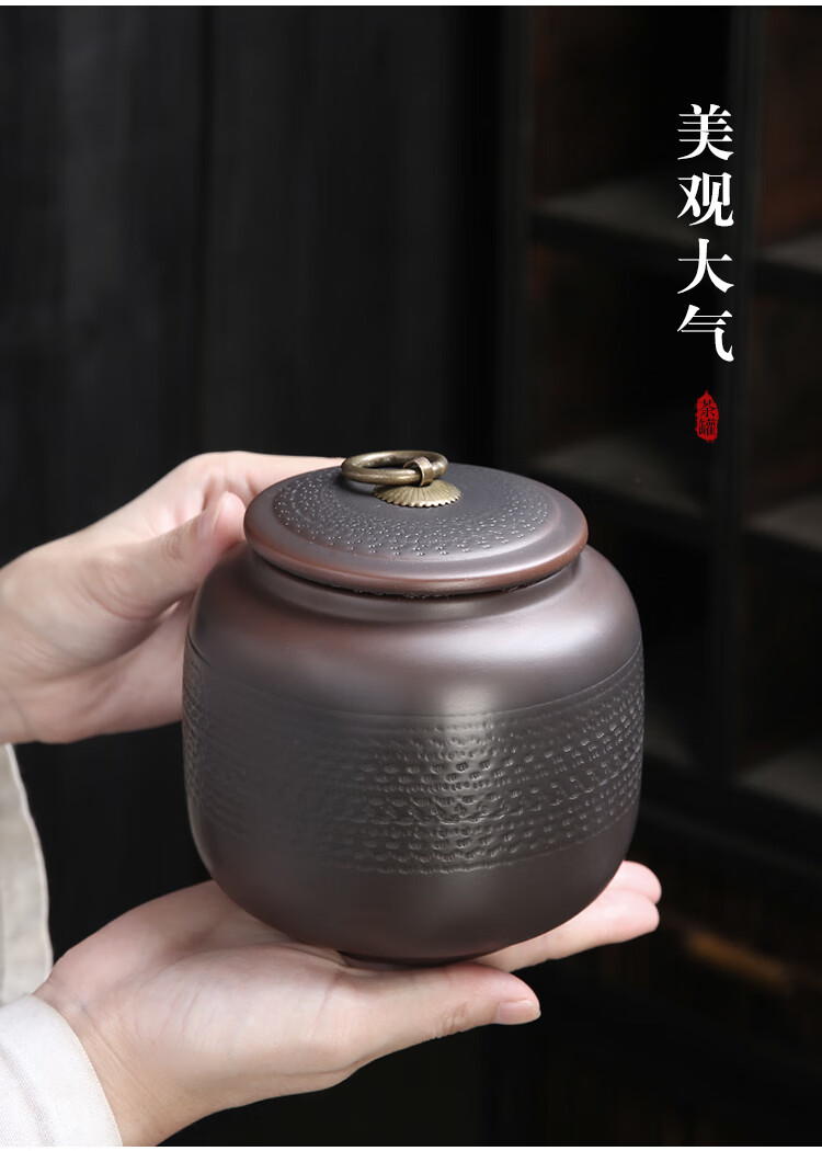 建水紫陶茶罐建水紫陶茶叶罐大中容量家用陶瓷储茶罐半斤茶仓紫砂泥